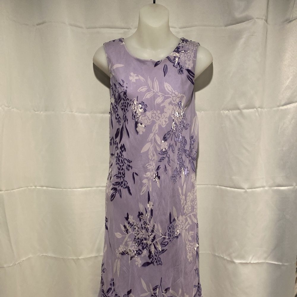 Silk Lavender Midi Dress Floral Garden Party Sleeveless Maxi D…